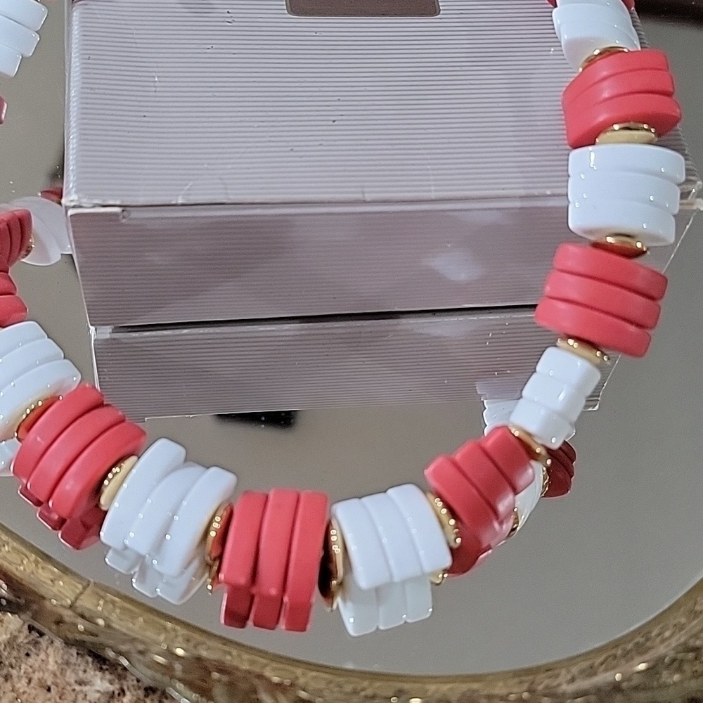 Avon Red White Chunky Spectator Vintage Necklace - Picture 2 of 8